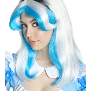 Perruque Alice blanche bleue bandeau