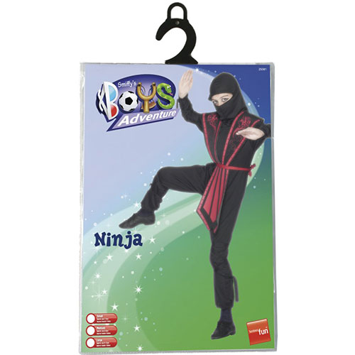 Costume enfant ninja ensemble noir et rouge - Déguisement enfant