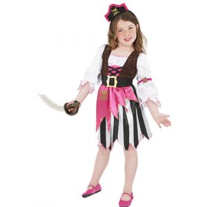 Costume enfant fille pirate noir blanc rose
