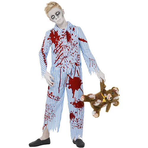 Costume enfant pyjama zombie rayé bleu et blanc - Déguisement enfant