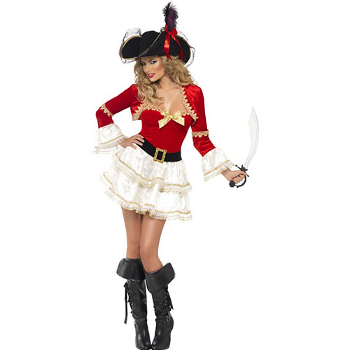 Costume femme capitaine pirate sexy rouge et blanc