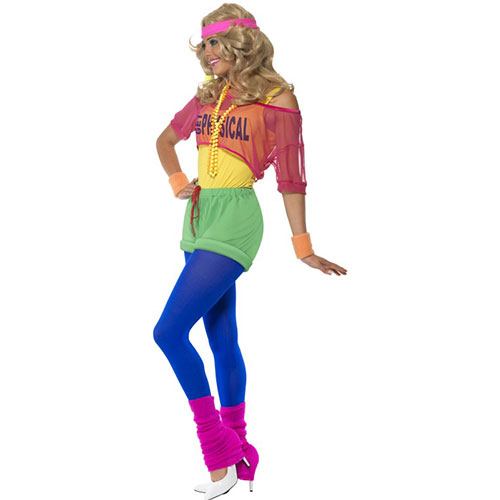 Costume femme prof de sport ensemble coloré avec coiffe