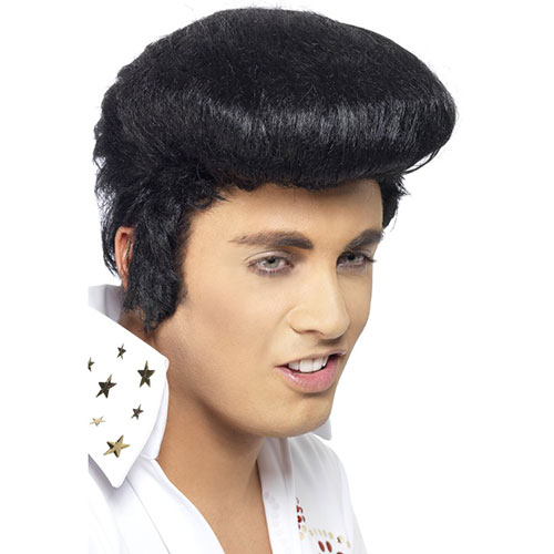 Perruque homme noire année disco Elvis